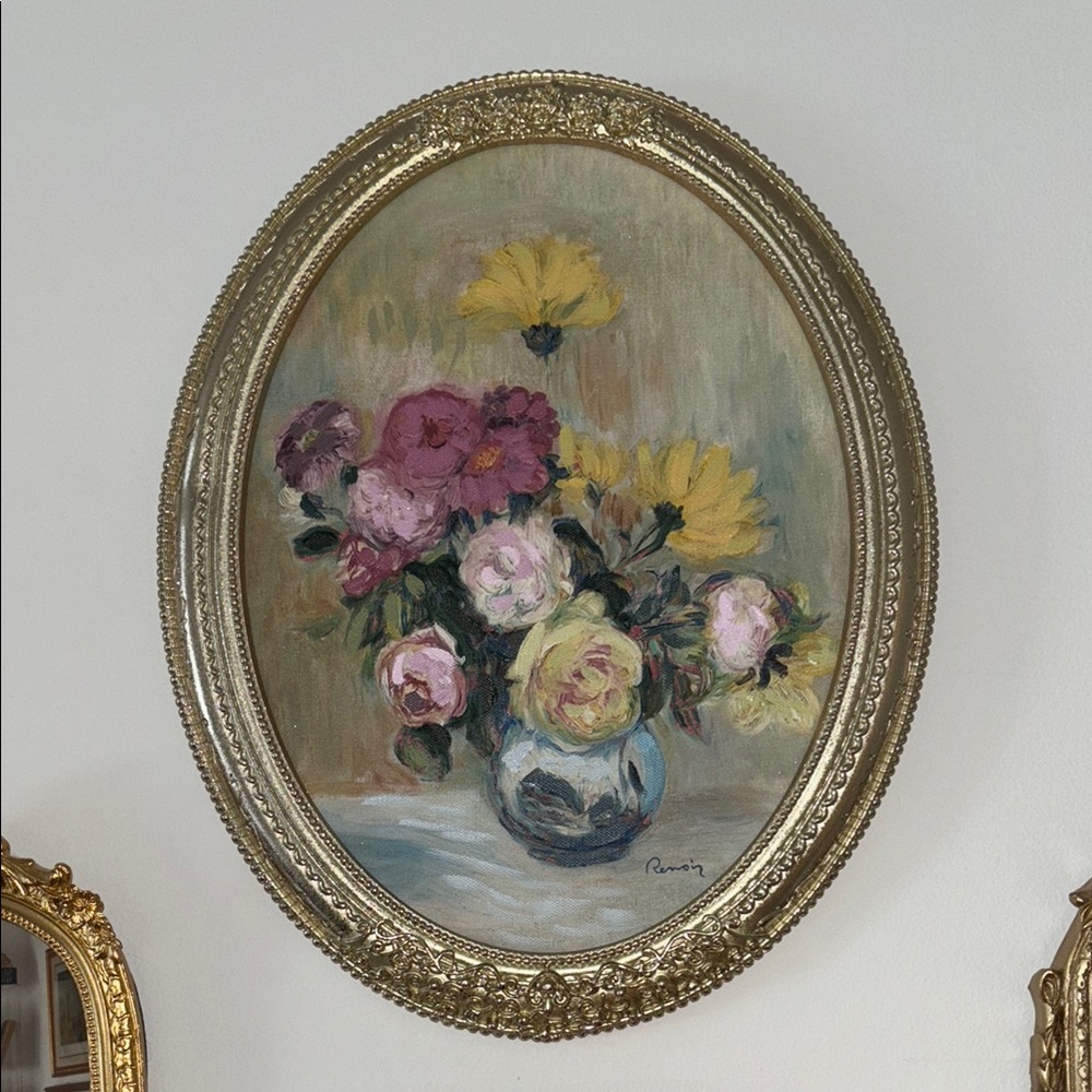Pierre Auguste Renoir Floral Art Painting with Gold Frame